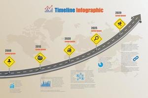 modèle d'infographie de chronologie de feuille de route d'entreprise avec la conception de panneaux de signalisation pour l'abstrait jalon diagramme moderne technologie de processus numérique marketing données présentation graphique illustration vectorielle vecteur