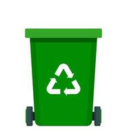 grande poubelle de recyclage verte avec symbole de recyclage dessus. poubelle en style cartoon. poubelle de recyclage. illustration vectorielle. vecteur