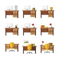 en bois Bureau bureau table meubles Couleur icône ensemble vecteur