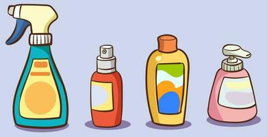 parfum fragrance bouteille, cheveux vaporisateur peut, liquide savon, nettoyage vaporisateur bouteille isolé. vecteur