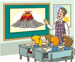 le prof explique le structure de le volcan à le élèves dans le salle de cours vecteur