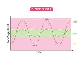 du sang sucre équilibre les niveaux, diabète. Ordinaire ou idéal, faible et haute instable les niveaux avec pointe et écraser vecteur