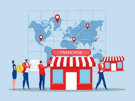 la franchise affaires concept magasin réel biens affaires promotionnel, pme Commencez financement participatif. développer sur monde carte, la franchise affaires concept.vecteur illustration vecteur