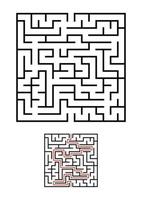 labyrinthe carré abstrait. jeu pour les enfants. casse-tête pour les enfants. une entrée, une sortie. énigme du labyrinthe. illustration vectorielle plane simple isolée sur fond blanc. avec réponse. vecteur