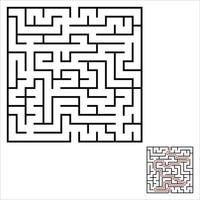 labyrinthe carré abstrait. un jeu intéressant et utile pour les enfants. casse-tête pour enfants. énigme du labyrinthe. illustration vectorielle plane simple isolée sur fond de couleur. avec la réponse. vecteur