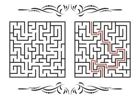 labyrinthe carré abstrait. jeu pour les enfants. casse-tête pour les enfants. une entrée, une sortie. énigme du labyrinthe. illustration vectorielle plane isolée sur fond blanc. avec réponse. avec une bordure vintage vecteur