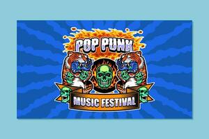 pop punk la musique Festival badge logo conception crâne et tigre Contexte vecteur