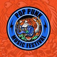 tigre mascotte pop punk la musique Festival rond badge logo conception vecteur