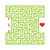 labyrinthe carré de couleur. jeu pour les enfants. casse-tête pour les enfants. trouver le bon chemin vers le cœur. énigme du labyrinthe. illustration vectorielle plane isolée sur fond blanc. vecteur