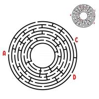 labyrinthe rond abstrait. jeu pour les enfants. casse-tête pour les enfants. trouver le bon chemin. énigme du labyrinthe. illustration vectorielle plane isolée sur fond blanc. avec réponse. avec place pour votre image. vecteur