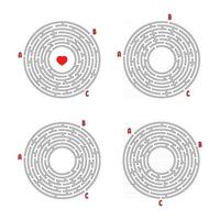 un ensemble de labyrinthes ronds. jeu pour les enfants. casse-tête pour les enfants. énigme du labyrinthe. illustration vectorielle plane isolée sur fond blanc. vecteur