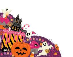 Halloween illustration. décoré petits gâteaux, muffins, des pâtisseries, bonbons des sucreries. vecteur modèle pour bannière, carte, affiche, la toile et autre utilisation