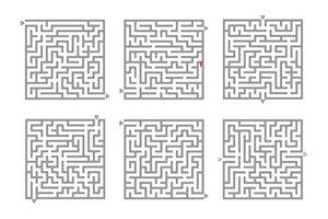 un ensemble de labyrinthes carrés. jeu pour les enfants. casse-tête pour les enfants. énigme du labyrinthe. illustration vectorielle plane isolée sur fond blanc. vecteur