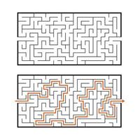 labyrinthe rectangulaire abstrait. jeu pour les enfants. casse-tête pour les enfants. énigme du labyrinthe. illustration vectorielle plane isolée sur fond blanc. avec la réponse. vecteur