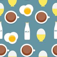 oeuf brouillé, oeuf à la coque, lait, café modèle sans couture petit-déjeuner fond illustration vectorielle vecteur