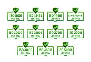 ensemble de iso certification timbre et Étiquettes. iso agréé badge. information Sécurité la gestion vecteur