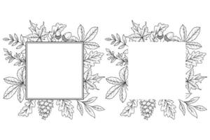 tomber floral Cadre contour. tomber feuillage ligne art illustration, contour feuilles arrangement main tiré illustration. tomber coloration page avec feuilles vecteur