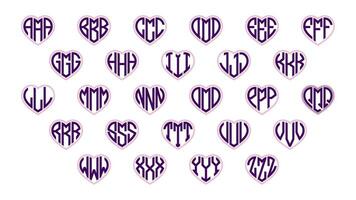 cœur monogramme 3 des lettres alphabet Police de caractère l'amour logo Valentin logotype broderie vecteur
