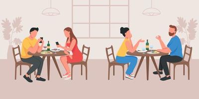 Couples à date au café télévision vector illustration couleur