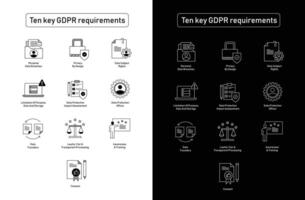 GDPR conformité icône ensemble. dix clé exigences. GDPR conformité essentiel. vecteur modifiable accident vasculaire cérébral Icônes.