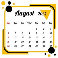 août 2024 calendrier vecteur