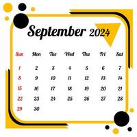 septembre 2024 calendrier vecteur