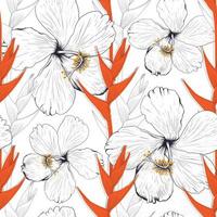 Motif harmonieux d'hibiscus et de fleurs d'héliconia abstract background.vector illustration dessin au trait pour la conception textile en tissu vecteur
