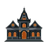 dessin animé abandonné maison. une sombre, de mauvais augure Halloween loger, avec une pointu toit et beaucoup les fenêtres. vecteur illustration.