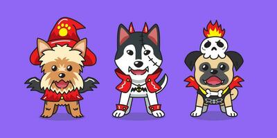 dessin animé chiens avec Halloween costumes vecteur