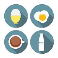 oeuf brouillé, oeuf à la coque, lait, café icon set vector illustration