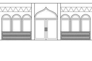 à l'intérieur de la mosquée avec une étagère en arrière-plan. vecteur. livre de coloriage. vecteur