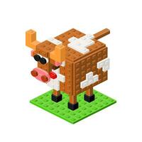 marrant vache dans isométrie. pixel art vecteur clipart