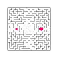 labyrinthe carré abstrait. un jeu intéressant et utile pour les enfants. trouver le chemin de la flèche au cœur. illustration vectorielle plane simple isolée sur fond blanc. vecteur