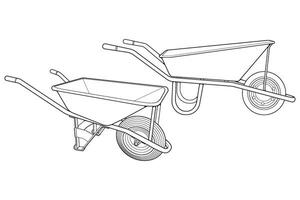 ensemble de Célibataire roue brouette vecteur .chariot ligne art vecteur illustration isolé sur blanc Contexte. roue brouette contour illustration.