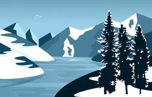 lac gelé hiver glace montagne pin nature paysage illustration vecteur