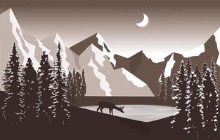 nuit montagne pic pins nature paysage aventure illustration vecteur