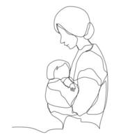 un ligne mère étreinte sa bébé contour vecteur art illustration
