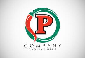 Anglais alphabet p avec rouge Chili logo conception. graphique alphabet symbole pour entreprise affaires vecteur