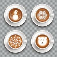 Latte art tasses vue de dessus vector illustration