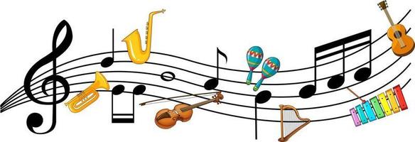 symboles de mélodie musicale avec de nombreux personnages de dessins animés pour enfants doodle vecteur