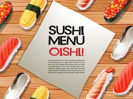 Menu Sushi sur planche de bois vecteur