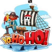 capitaine crochet debout sur le navire avec discours yo-ho-ho vecteur