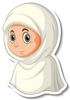 un modèle d'autocollant avec le portrait d'un personnage de dessin animé de fille musulmane vecteur