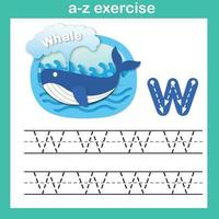 Lettre de l'alphabet w-whale exercice,papier découpé concept vector illustration