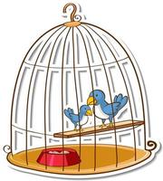 Sticker deux petits oiseaux dans une cage vecteur