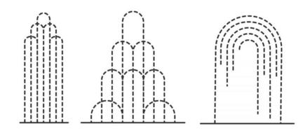 ensemble abstrait de contour de fontaine. fontaines décoratives de différentes formes. vecteur