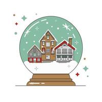 boule à neige en verre de noël avec de petites maisons. cadeau de nouvel an. plat vecteur