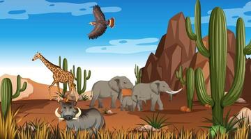 animaux dans la scène de paysage de forêt désertique pendant la journée vecteur