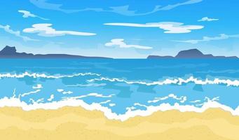 plage d'été. vacances nature paradisiaque avec fond de bord de mer magnifique océan ou mer. illustration vectorielle de paysage balnéaire vecteur