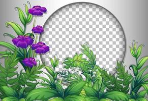 cadre rond avec modèle de fleurs et de feuilles violettes vecteur